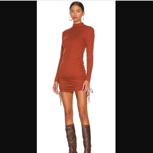 BB Dakota by Steve Madden Dresses & Skirts - BB Dakota by Steve Madden Rust RIbbed Knit Bodycon Ruched Mini Dress XS